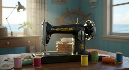 Fototapeta premium Vintage Sewing Machine In Coastal Interior