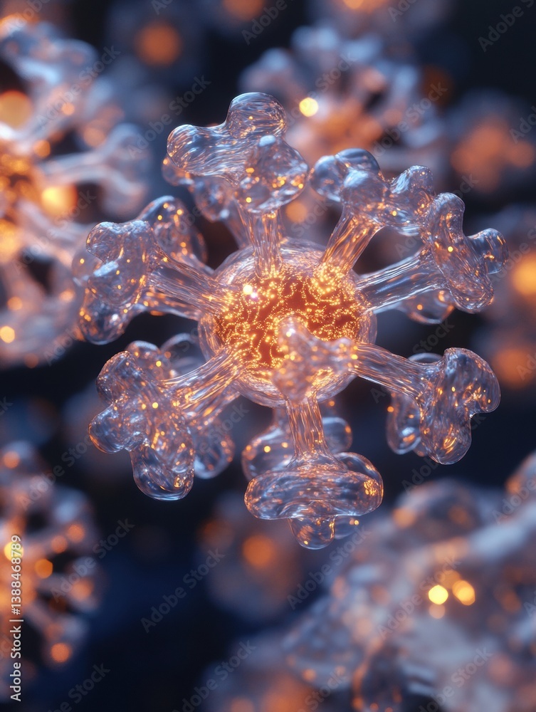 Poster Hyper-detailed close-up view of adeno-associated virus capsid proteins in a cellular environment