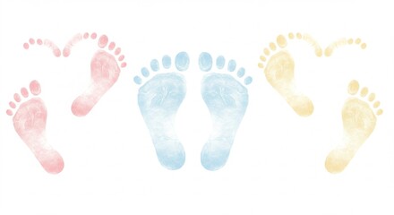 Pastel Baby Footprint Prints Adorable Pink Blue Yellow Heart Shaped Design for Announcements