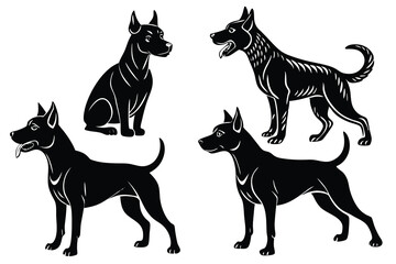 A variant style set of dog silhouette vector. Flat black color dog playing illustration design, dogs symbol isolated on a white background.