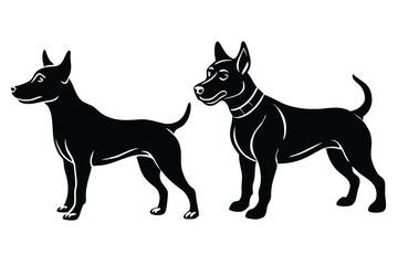 Fototapeta premium A variant style set of dog silhouette vector. Flat black color dog playing illustration design, dogs symbol isolated on a white background.