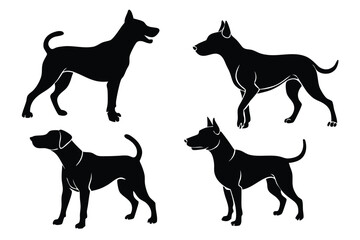 A variant style set of dog silhouette vector. Flat black color dog playing illustration design, dogs symbol isolated on a white background.