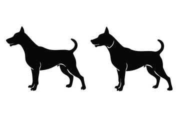 A variant style set of dog silhouette vector. Flat black color dog playing illustration design, dogs symbol isolated on a white background.