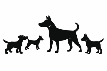 A variant style set of dog silhouette vector. Flat black color dog playing illustration design, dogs symbol isolated on a white background.