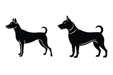 A variant style set of dog silhouette vector. Flat black color dog playing illustration design, dogs symbol isolated on a white background.