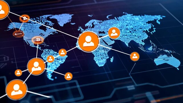 Global Blockchain Network Connecting Users on a Digital Map Generative AI - Powered by Adobe