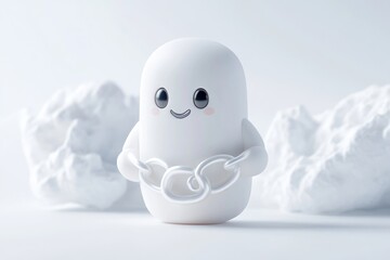 Cute, simple, white character holding interconnected rings.  Soft, playful, and minimalist design