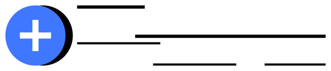 Obraz premium Add symbol in blue circle and black horizontal lines suggesting text, lists, or content addition. Ideal for productivity, organization, task management, data, interface design, technology flat