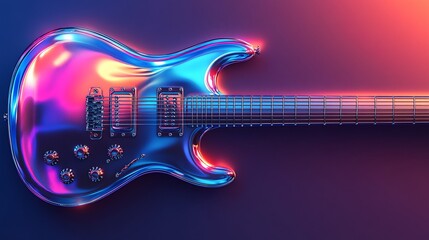 Vivid electric guitar with iridescent finish against striking gradient backdrop