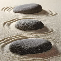 Selbstklebende Fototapeten Serene Zen Garden: Three Smooth Stones in Sand © Shahina