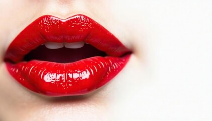 Obraz premium Close-up of vibrant red lipstick on stark white , beauty, matte