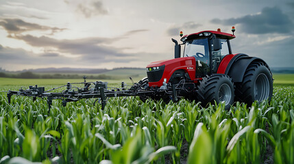 Mechanical arms constructing autonomous smart farm tractors for precision agriculture in an agri tech lab, robotic arms fitting GPS systems, sensors