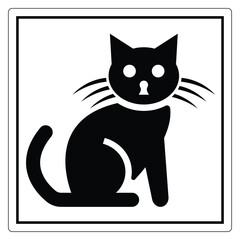 Black silhouette of a cat with distinctive facial features and stylized body in a minimalist design