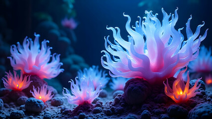 Zero Gravity Cosmic Coral Scene Featuring Iridescent Glass Fish and Swirling Plasma Textures for Futuristic Wallpapers & Backgrounds