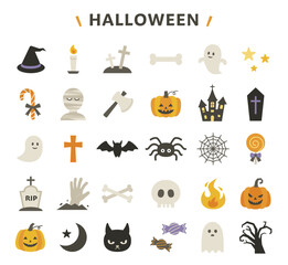 ハロウィンのイラストアイコンセット　線なし　ベクター