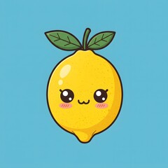 Happy CuteLemon Cartoon with Cute Face on Sky Blue Background