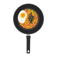 Vector Illustration Logo Clipart Cooking Kimchi Bokkeumbap or Korean Kimchi Fried Rice on a Pan