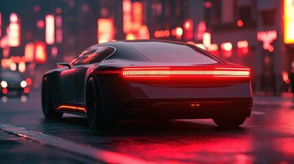 Futuristic smart ev car glowing at night urban environment gigapixel hq autonomous driving concept