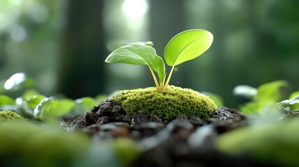 New sprout emerging from the earth.  Small plant pushing through the soil.  Nature's growth