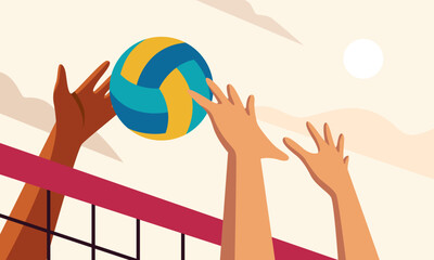 Volleyball Match Action Illustration
