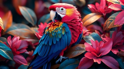 Scarlet Macaw Amidst Vibrant Tropical Flora