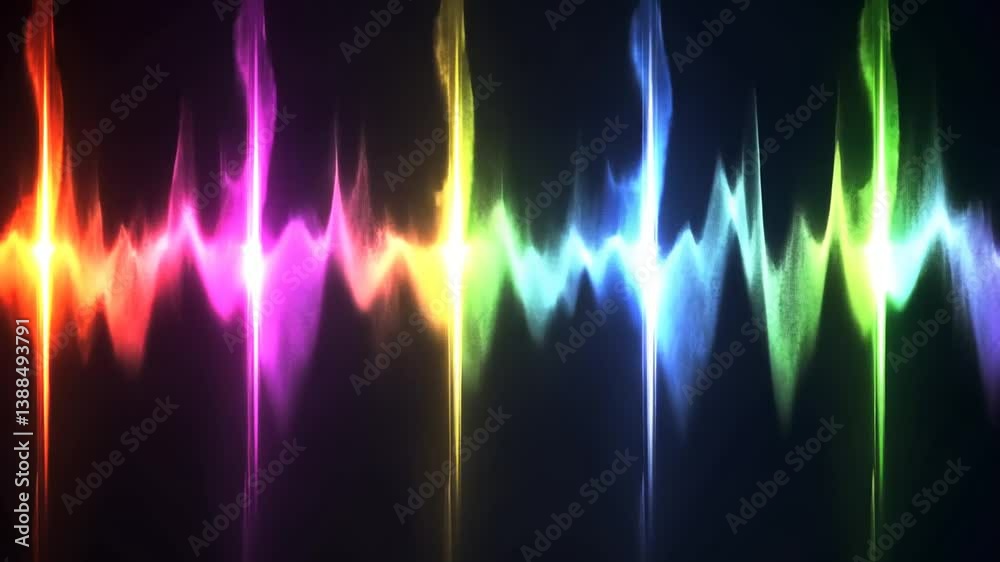 Poster vibrant visualization of sound waves in multiple colors generative ai