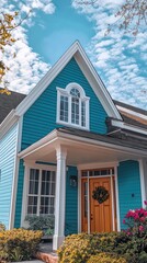 A lovely house with a blue exterior and white trim