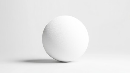 A perfectly smooth white sphere rests on a plain white background. The image is simply composed, featuring only the sphere and its shadow. Its high-quality, with even lighting. The style is minimalis