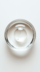 Aerial view of clear serum texture on plain white background