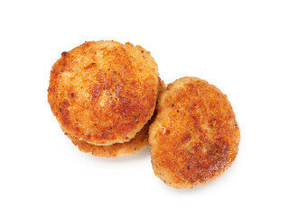 Three delicious roasted patties isolated on white, top view