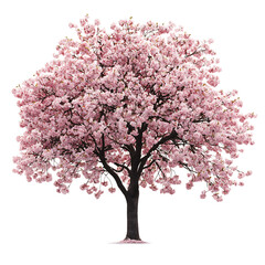 Large Vibrant Flowering Cherry Blossom Tree Isolated on Transparent Background