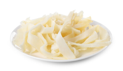 Dried shredded squid isolated on white. Salty snack