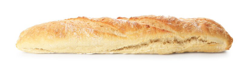 Whole freshly baked baguette isolated on white