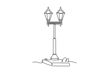 Fototapeta premium Vintage streetlights. Park concept. Single line draw design. Vector graphic illustration
