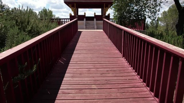 Aerial Panning Shot Of Famous Buddhist Temple , Ben Shemen Forest, Israel