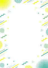 白背景の幾何学模様の縦型のフレームイラスト_黄色と青
