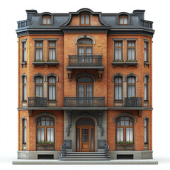 Obraz premium classic brick building with ornate balconies and arched windows