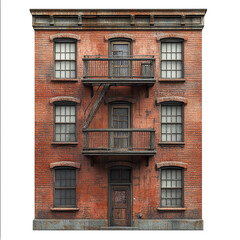 Obraz premium red brick building with fire escapes and multiple windows