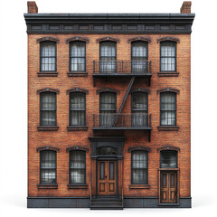 Fototapeta premium brick building with multiple windows and fire escape
