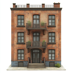 Obraz premium rustic brick building with balconies and potted plants