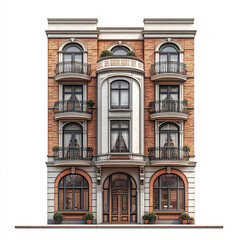 Fototapeta premium Elegant brick building with ornate balconies and arched windows