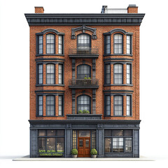 Obraz premium classic brick building with large windows and elegant balconies