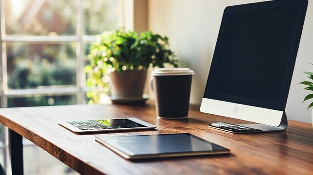 Web Design Studio Workspace With Technology and Greenery Generative AI