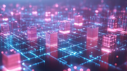 Obraz premium Digital data visualization futuristic cityscape 3d render tech environment abstract view