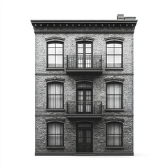 Fototapeta premium classic brick building with large windows and balconies isolated on white