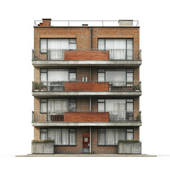 Fototapeta premium brick apartment building with balconies isolated on white