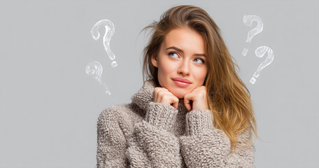 studio shot of young woman lost in thought