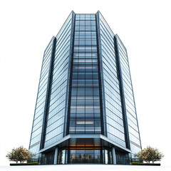 Obraz premium tall, modern office building with glass facade and trees
