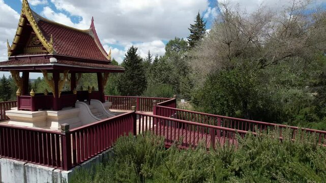 Aerial Panning Shot Of Famous Buddhist Temple , Ben Shemen Forest, Israel