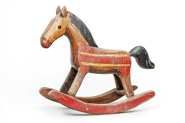 Old wooden rocking horse isolated on white